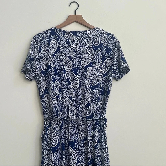 Boden 10R Elspeth Jersey Scoop Neck Tie Waist Belted Lapis Blue Paisley Dress - Picture 11 of 14